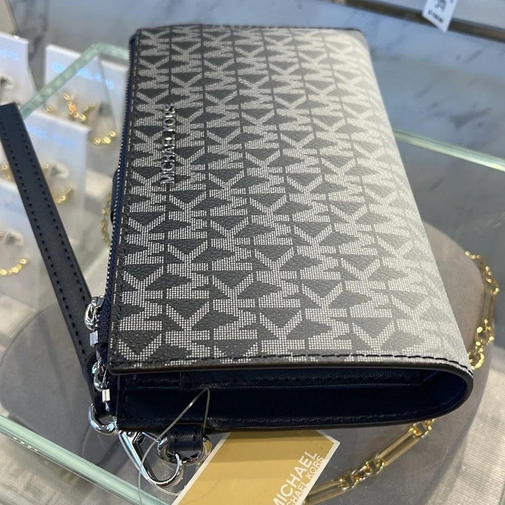 MICHAEL KORS Jet Set Large Logo Signature Double-Zip Wristlet-Wallet-Phone Case
